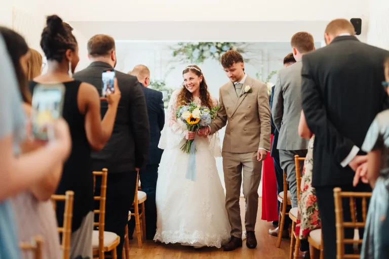 Charlotte and Dylan's wedding guests at Swanton Morley House, Norfolk