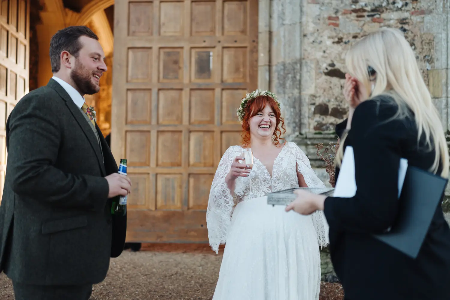 Megan and Sam with Goose the dog in the stunning grounds of Pentney Abbey Norfolk