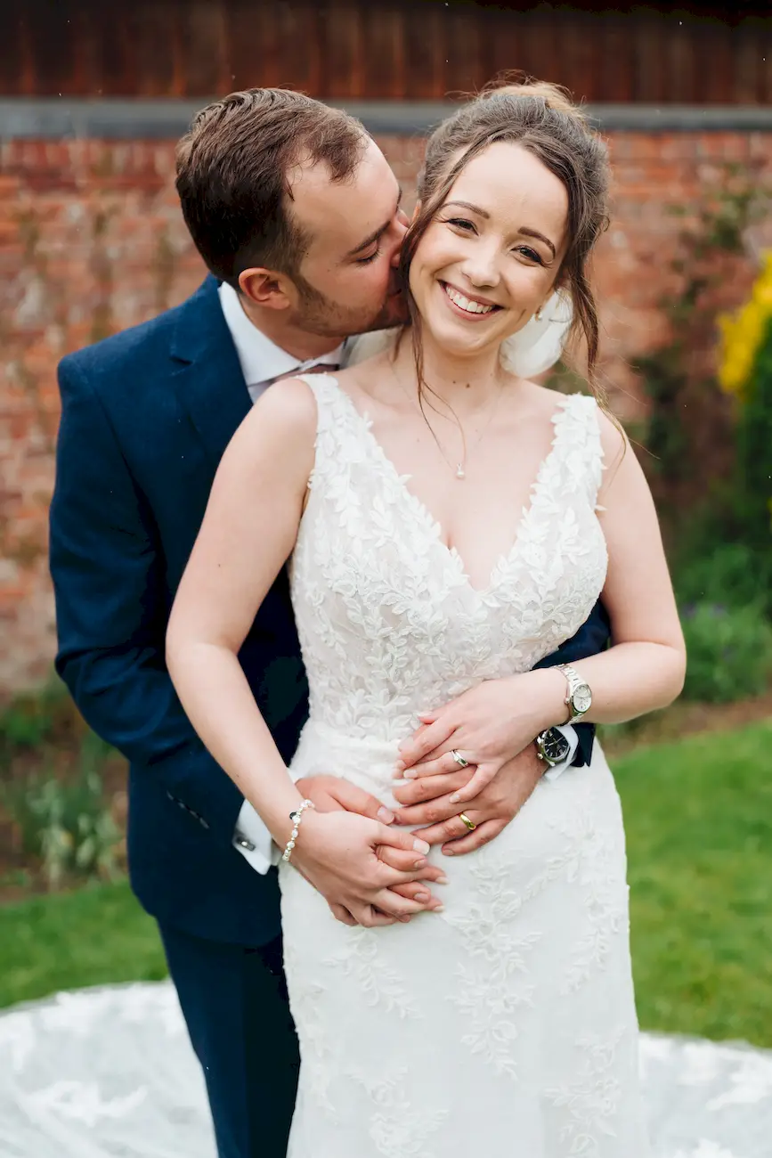 Couple portrait at golden hour in the grounds of Norfolk Mead Hotel Coltishall Norfolk