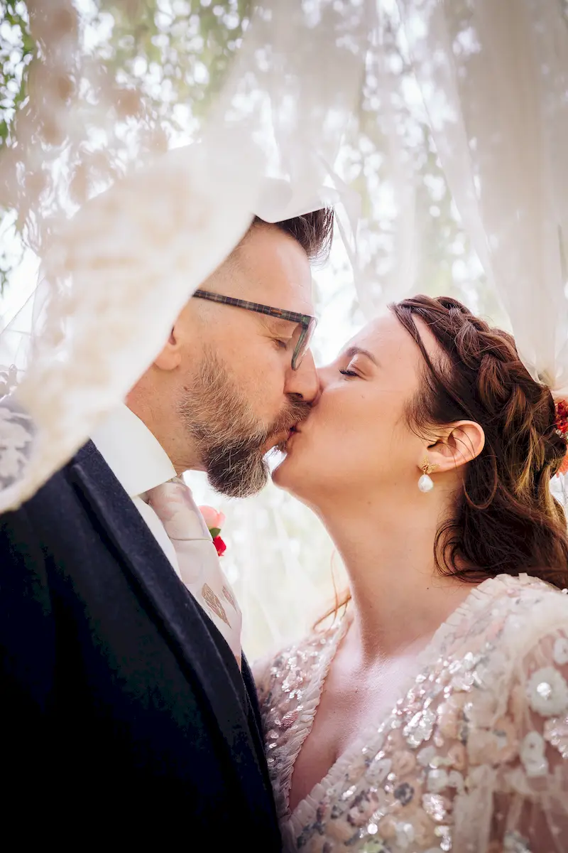 Wedding couple sharing a quiet moment during their portrait session at Norfolk Mead Hotel