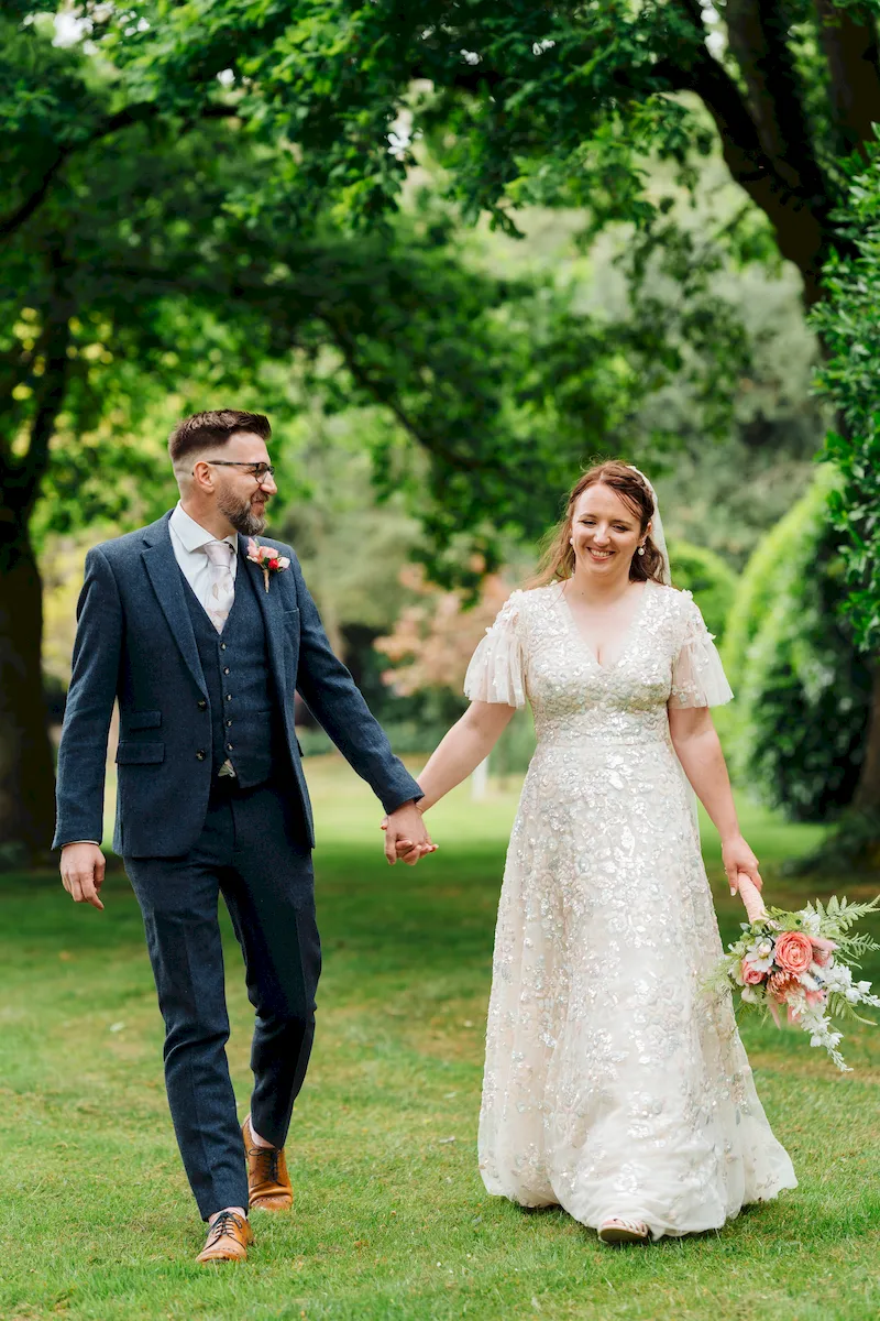 Annalie and Matt greeting guests on the lawn at The Norfolk Mead Hotel Norfolk