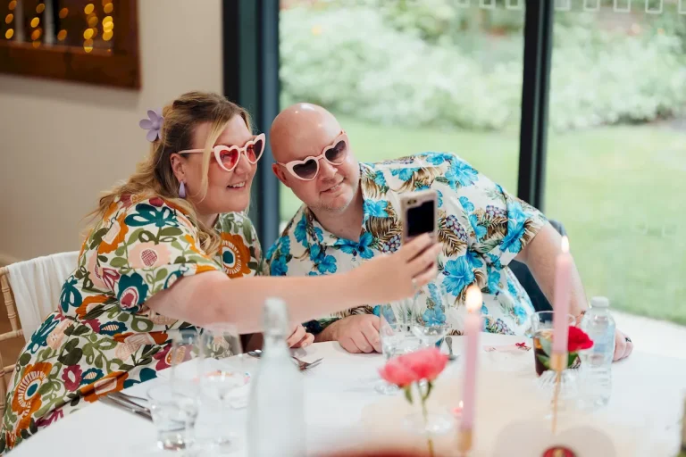 Fun candid shot of wedding guests at The Norfolk Mead Hotel Coltishall Norfolk