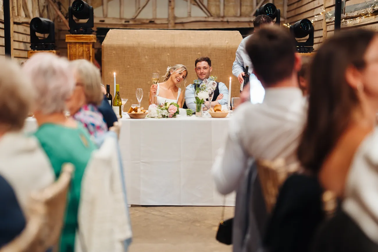 Emotional wedding speech moment at Preston Priory Barn Suffolk