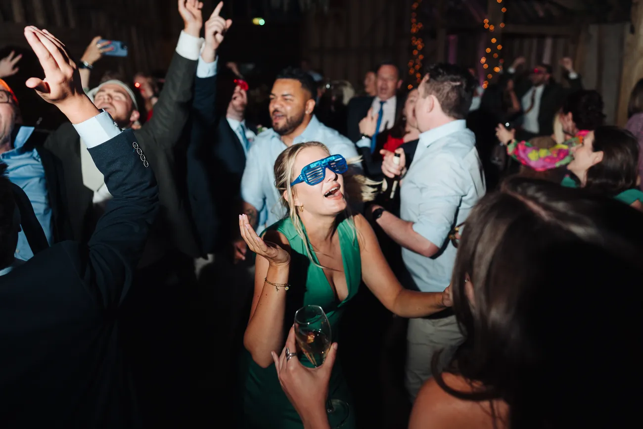 Lucy and George sharing a final dance at their Preston Priory Barn wedding
