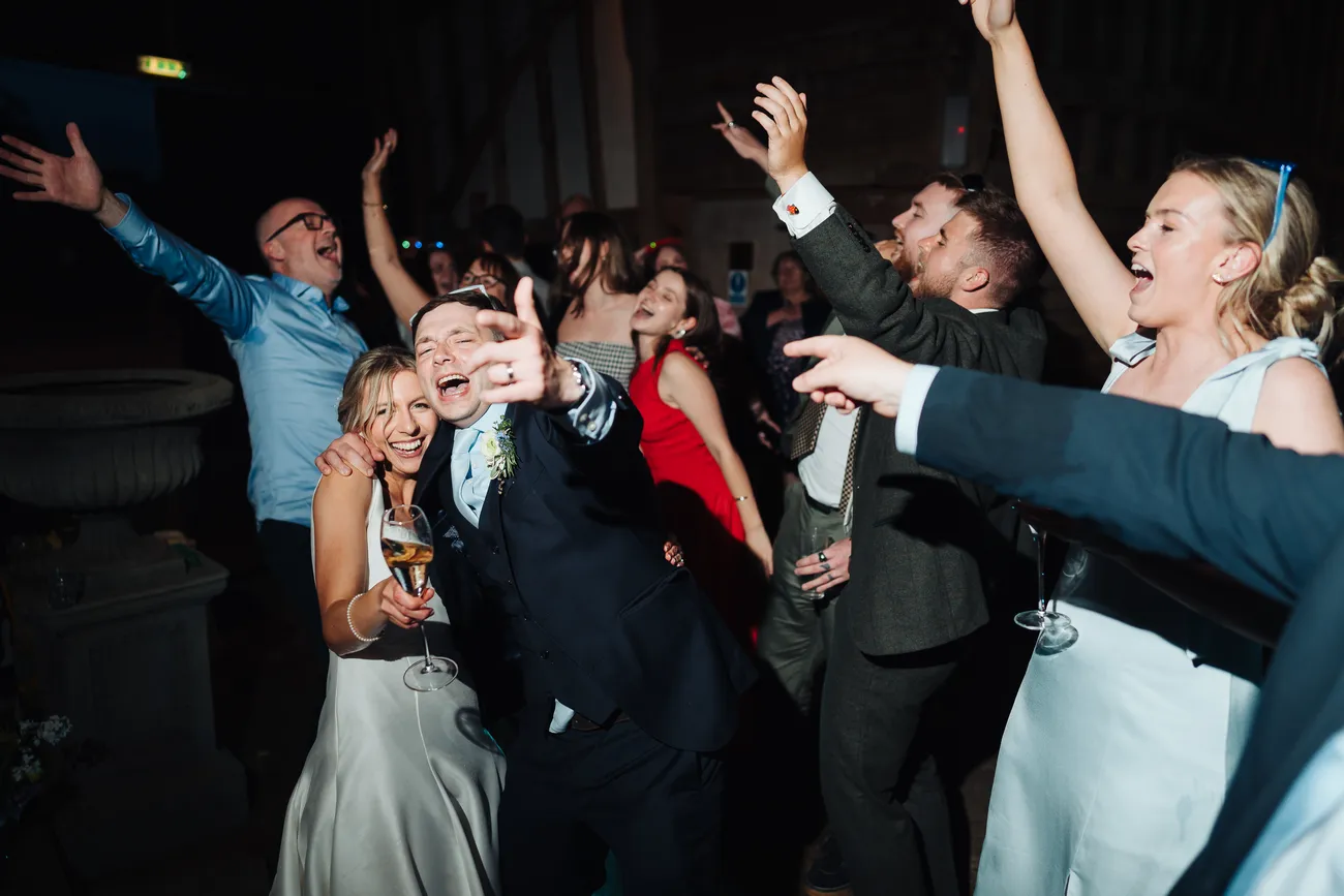 Beautiful end of day shot at Lucy and George's wedding at Preston Priory Barn